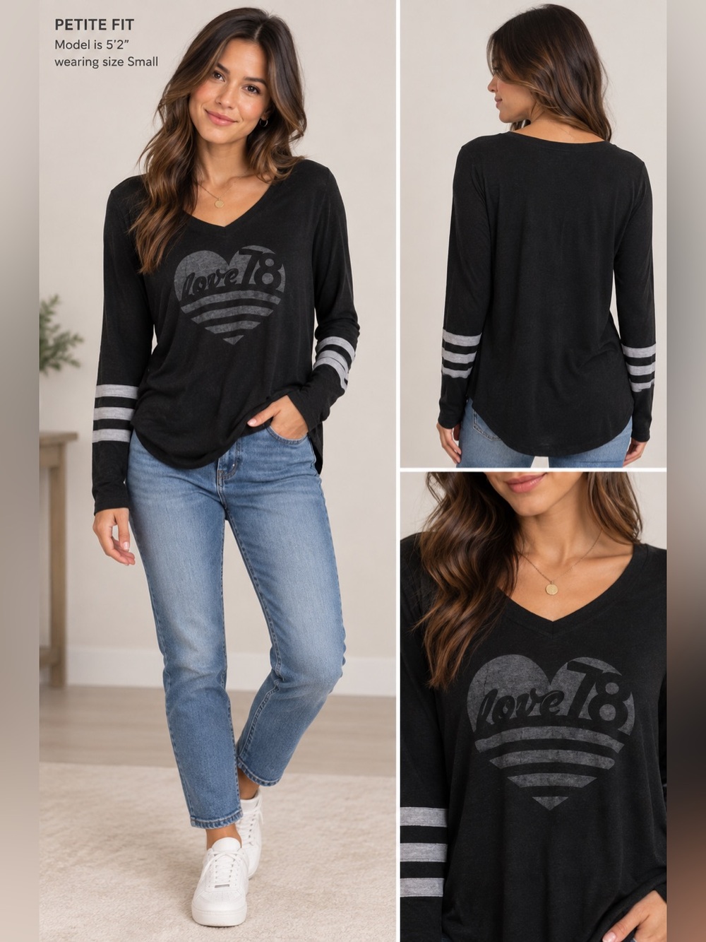 No Boundaries Black Long Sleeve Tee with Silver Heart Graphic